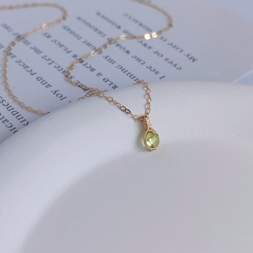 天然橄欖石吊墜鎖骨鏈 14KGF小顆天然石項鍊墜