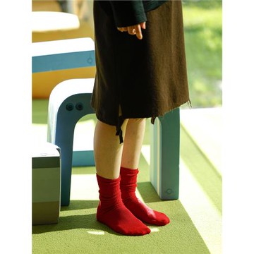 beeff女士 松口堆堆襪中筒長襪 復古氣質時尚純色日系翻折 棉襪
