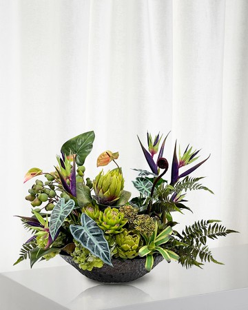 Mixed Tropical 32" Faux Floral Arrangement in Terracotta Bowl