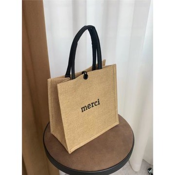 麻布手提袋帆布包包女手提包2024新款大容量女ins韓風通勤托特包