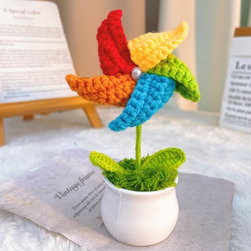 手作鉤織旋轉風車花盆