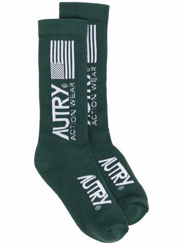 Autry - logo-print socks - unisex - Cotton/Polyamide/Elastane - M - Green