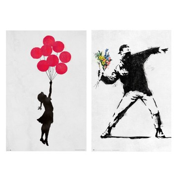 *班克西Banksy 塗鴉藝術海報-氣球女孩/擲花者