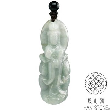 【漢石齋】天然翡翠A貨 觀音玉佩吊墜 豆青種(19*51*14mm)