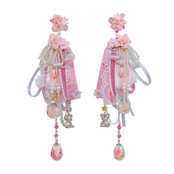 驚奇盒玫瑰乾花彩帶耳環