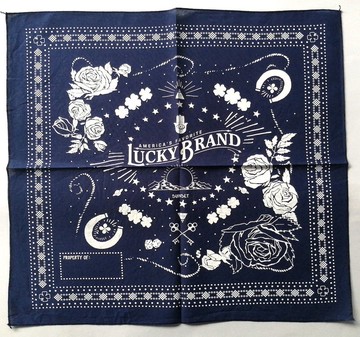 復古 Lucky Brand 藍色絲巾，22 x 20 英吋，純棉，節日禮物