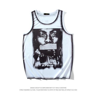 夏季原創歐美風扎染街頭人物印花坎肩背心男潮牌寬松情侶裝打底衫