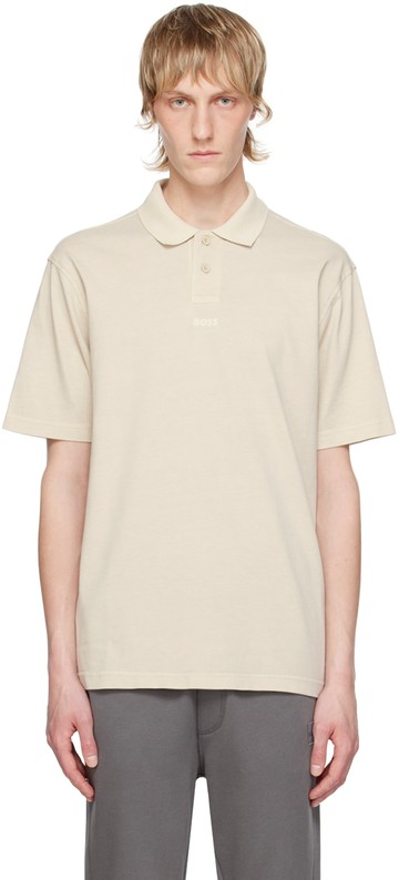 BOSS 米色刺绣 Polo 衫