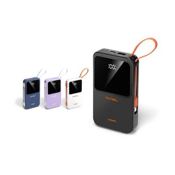 POLYWELL 自帶線行動電源 10000毫安 Type-C/蘋果線 USB/Type-C孔
