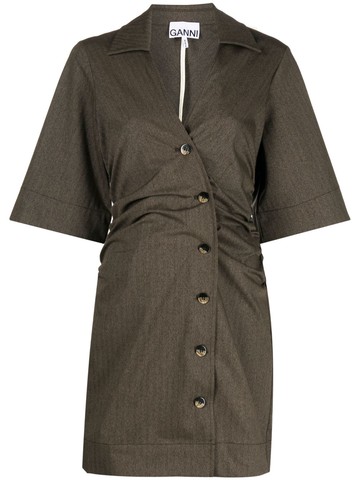 GANNI - Suiting gathered mini dress - women - Polyester/Elastane/Viscose/Polyester Microfiber - 38 - Brown