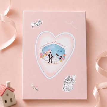 【快速出貨】交織的心結婚書約夾  可愛插畫 證書夾 硬殼