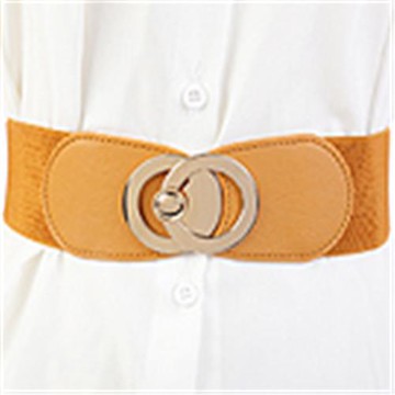 【Decoy】雙圈交扣 金框皮革彈性腰封/駝色