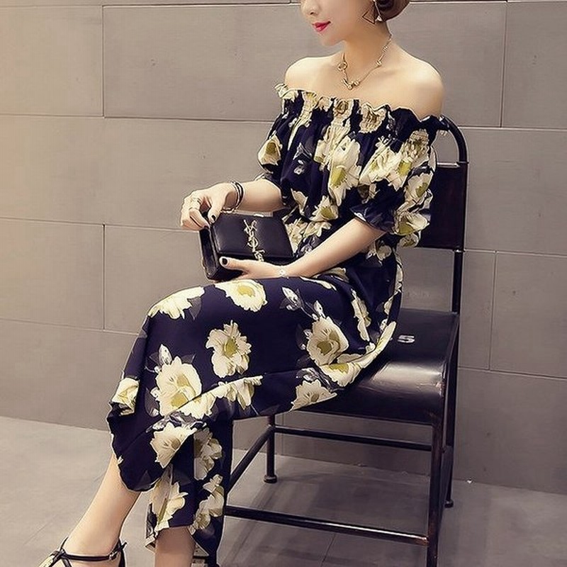 オールインワン サロペット レディース 秋冬 花柄 オフショルダー フリル パンツ ワイドパンツ ロンパース シャーリング デート おしゃれ 大人 可愛い 通販 Lineポイント最大get Lineショッピング