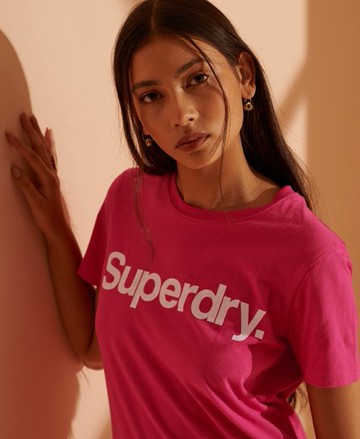 Superdry Women's Women's Core Logo Flock T-Shirt Pink / Hot Pink - Size: 18 Size: 14