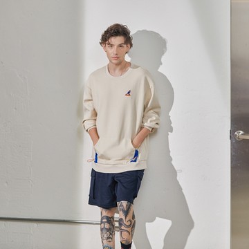 KANGOL 男女 口袋抽繩圓領T 長袖上衣 白色-6355100401