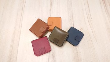 駒縫方型零錢包 真皮全手縫