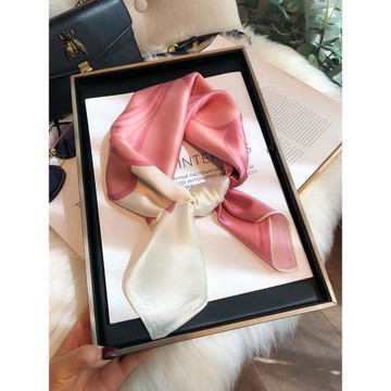 粉色真絲絲巾腰帶高級感百搭春夏中方巾100%桑蠶絲送禮絲綢小領巾