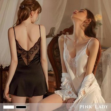 【PINK LADY】連身睡裙 夜宴序曲 前後深V絲緞蕾絲睡衣 居家服(性感睡衣/女睡衣/細肩帶/絲質睡衣) 1906