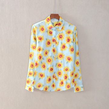 春秋季女裝修身百搭長袖翻領單排扣襯衫上衣服氣質流行