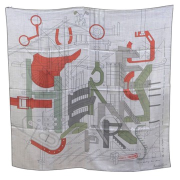 【二手名牌BRAND OFF】HERMES 愛馬仕 棕色 喀什米爾 Permis de Construire 絲巾 100*100