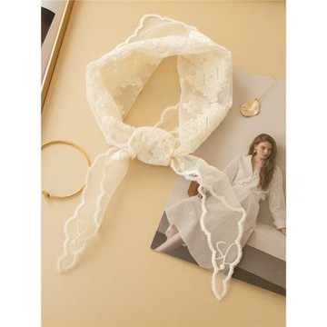 純色系韓版女人味蕾絲時尚三角巾新款裝飾搭配薄款領巾絲巾圍巾