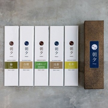 朝夕 Asayu 線香 日本製原裝進口 天然無防腐劑 低煙 靜心冥想 瑜伽靜坐 僻靜 加購日本製線香座 五合一包裝