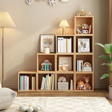 實木書架格子柜落地靠墻組合格子客廳儲物家用收納書柜幼兒園書柜