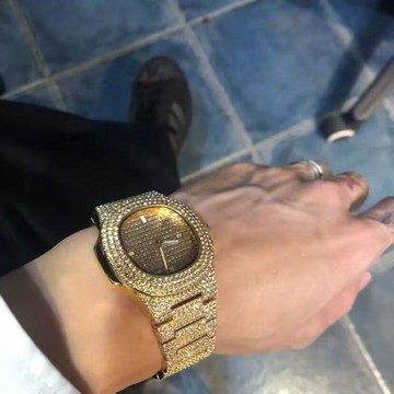 ⌚免運⌚潮流歐美嘻哈滿天星鑲手錶銀色 金色 玫金色 黑色 男女皆可佩戴指針手錶 男錶 學生 靜音 防水手錶 考試手錶 石