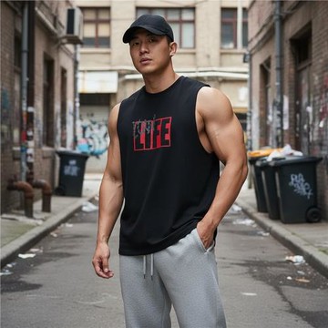 MCPW 夏季背心男無袖T恤休閑坎肩字母印花運動健身衣服230309E