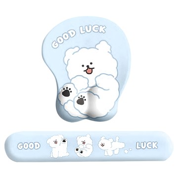 HONG JIN 可愛卡通矽膠護腕鍵鼠墊 記憶棉護腕設計  白狗狗 藍色  1個