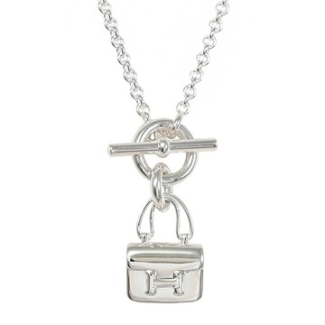 HERMES Constance 經典康康包款造型純銀鎖骨項鍊.銀