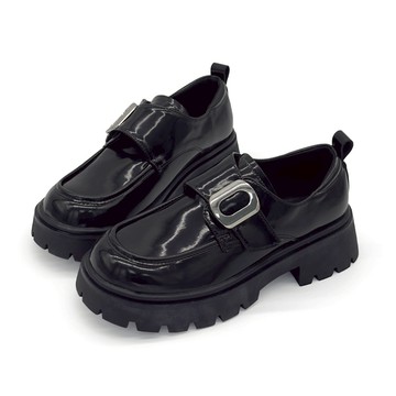 真皮 厚底鞋 樂福鞋 厚底樂福鞋 包鞋 鏡面方扣厚底輕量懶人樂福鞋 ROBINLO (BLAINE 墨光黑)