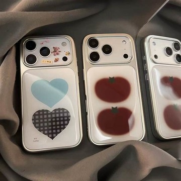 ✨iPhone手機殼✨韓系ins風銀邊番茄愛心電鍍玻璃銀邊軟殼適用于蘋果手機殼iPhone1
