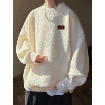 2025新款圓領毛衣男士秋冬季高級感慵懶風加厚重工新款外套針織衫