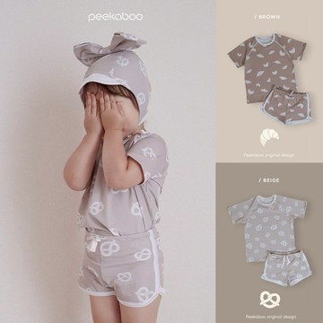 peekaboo 脆餅可頌短袖泳衣套裝｜防曬泳衣 兒童泳衣 嬰兒泳衣 寶寶泳衣 女童泳衣 男童泳衣 韓國童裝