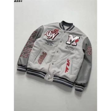 靠譜青年惡魔箭頭刺繡棒球服男春秋美式AC夾克寬松休閑情侶外套潮