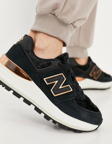 New Balance 574 wedge trainers in black/rose gold推薦| ASOS LINE購物