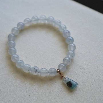 拈翠/雪落寒江/緬甸天然A貨翡翠-冰起膠飄蘭花烏雞翡翠設計手串