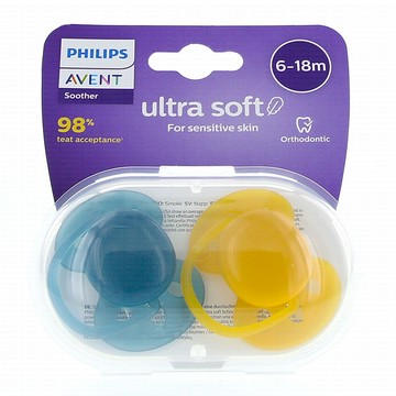 PHILIPS 飛利浦 AVENT 新安怡 Ultra Soft 愛心奶嘴組 附消毒盒  6~18個月  深綠色 + 深黃色  1組