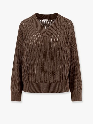 Cotton openwork rib sweater with monili detail - BRUNELLO CUCINELLI - gender_Woman