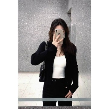 ⭐百搭實穿⭐  韩系黑色长袖黑色开衫外套女春夏季新款短款白色小吊带背心两件套 女生外套 外套 韓系外套 女生外套