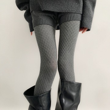 ✨精選好物✨秋冬格雷系煙色連褲襪女 加厚保暖立體小菱格 百搭顯瘦打底褲不掉檔 JK春秋褲襪  棉質連襪薄款褲襪女
