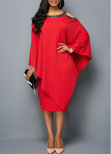 Long Sleeve Zipper Back Cold Shoulder Dress