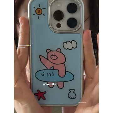 臺灣出貨🔥歐尼同款夏日搞怪可愛衝浪小豬適用iphone17air/17promax保護殼蘋