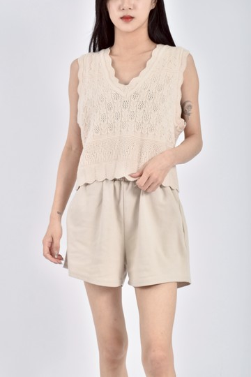 (M) 針織背心無袖杏色上衣