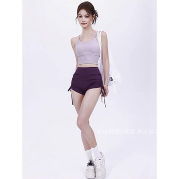 爆款直降價 瑜伽服 運動服 高腰 紫色韻味緊身健身服套裝女士夏季吊帶背心高腰短褲瑜伽長褲兩件套
