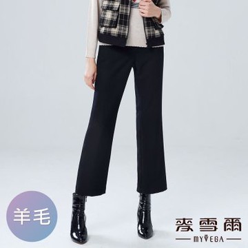 MYVEGA麥雪爾 羊毛車線後鬆緊腰長褲-黑