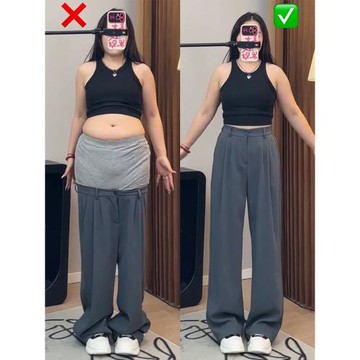 高級感灰色西裝褲女大碼胖mm梨形身材遮肉顯瘦垂感闊腿休閑褲子春