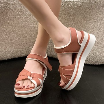 【現貨出清】日系拚色交叉帶魔鬼氈厚底涼鞋．白鳥麗子