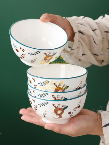 一鹿有你家用4.5英寸米飯碗 陶瓷碗喝湯碗吃飯碗釉下彩小面碗餐具【繁星小鎮】